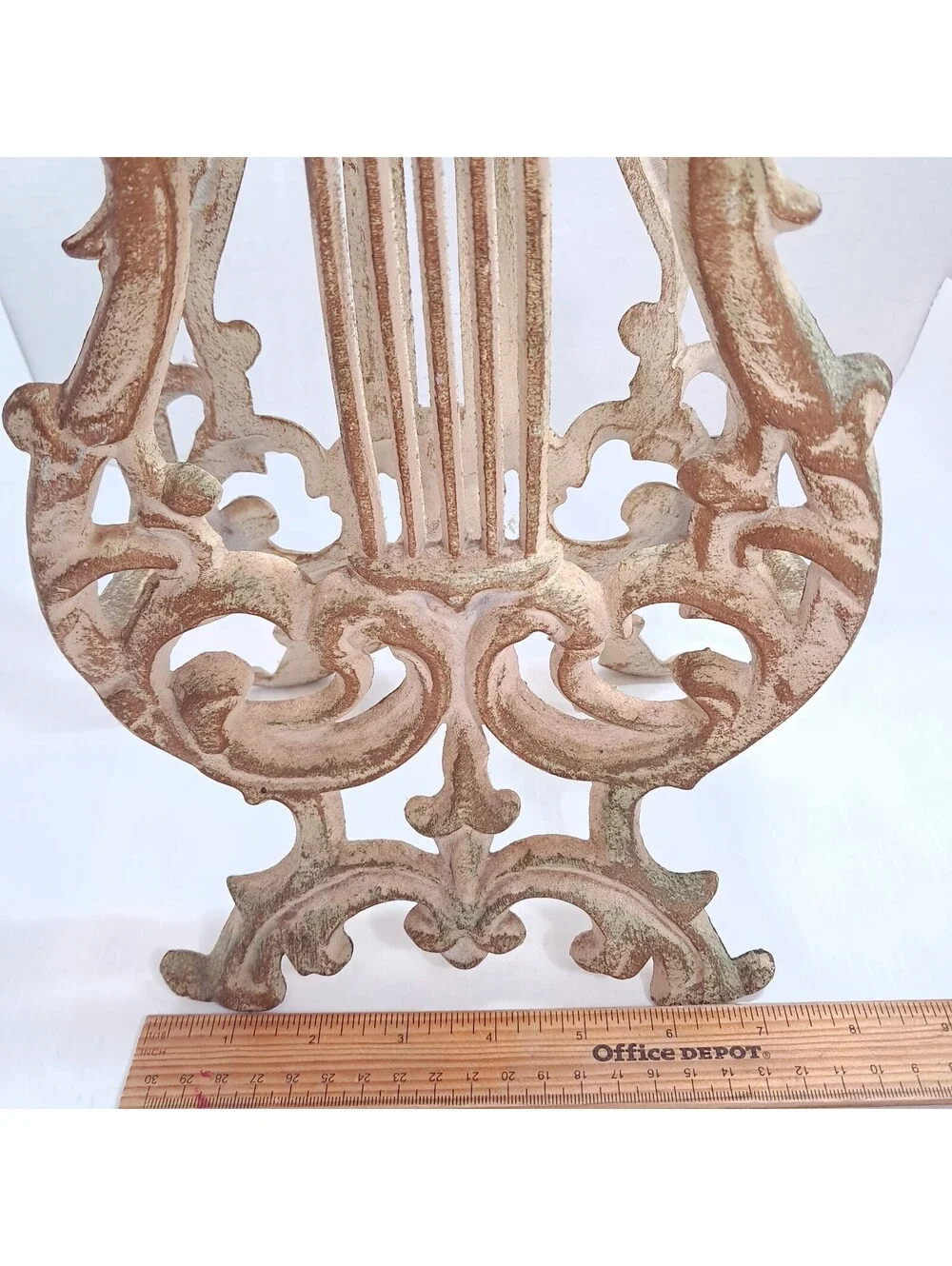Vintage Musical Lyre Magazine Sheet Music Rack heavy cast metal ivory gold